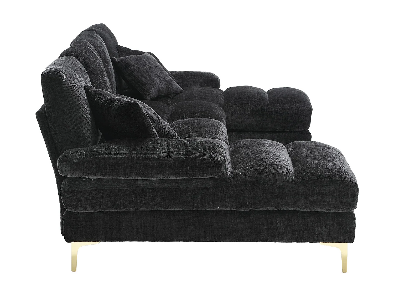 Canapé d'angle noir - Canapé 4 places avec assises et coussins - pour salon et chambre