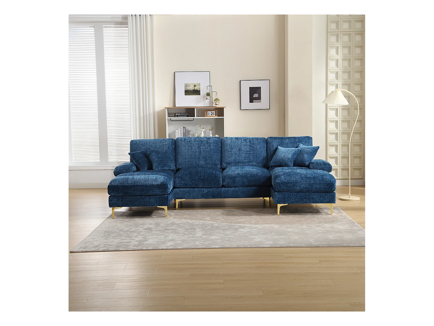 Canapé d'angle bleu - Canapé 4 places avec assises et coussins - pour salon et chambre