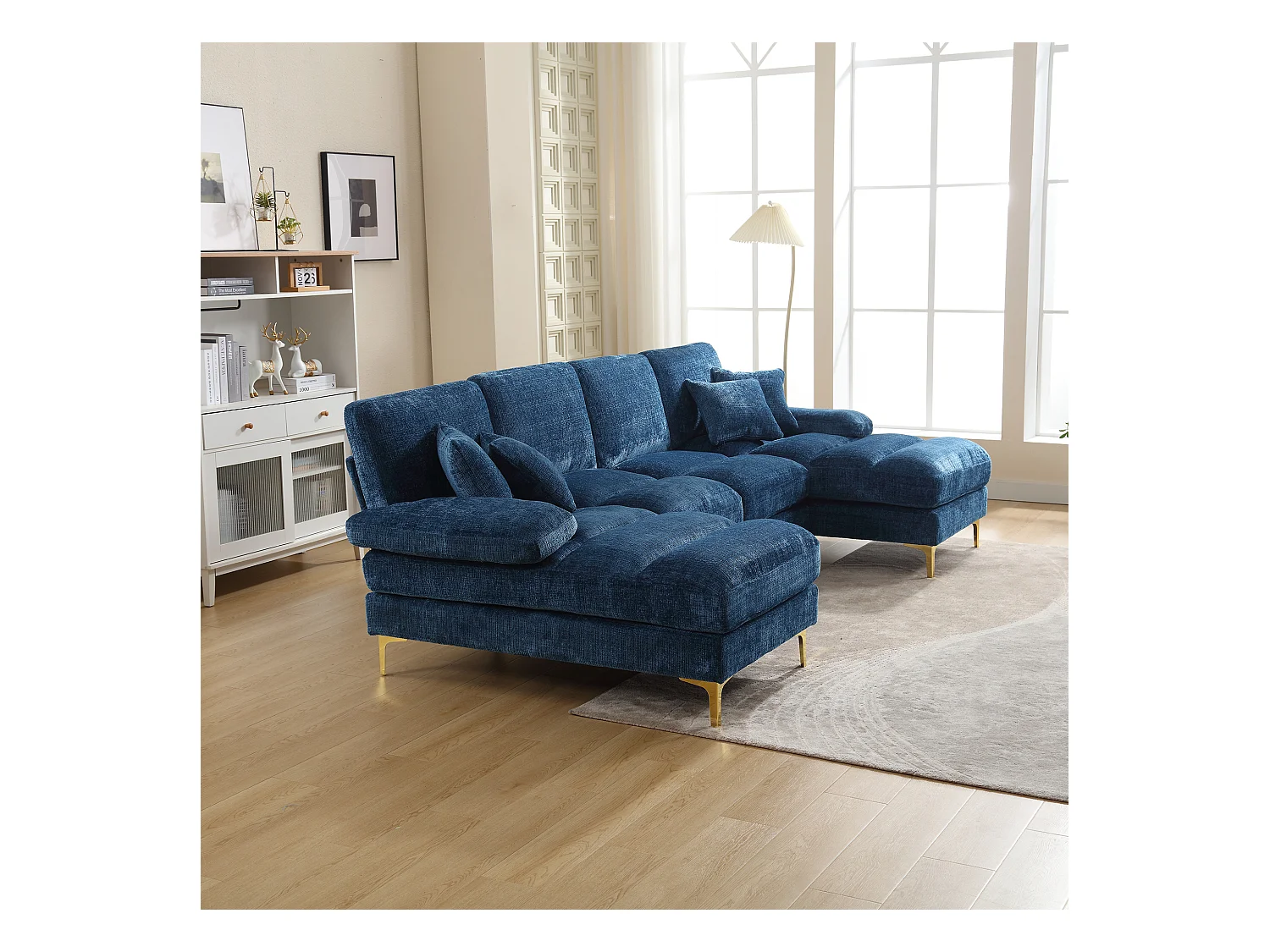 Canapé d'angle bleu - Canapé 4 places avec assises et coussins - pour salon et chambre