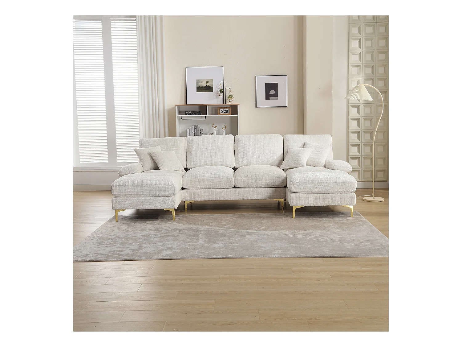 Canapé d'angle beige - Canapé 4 places avec assises et coussins - pour salon et chambre