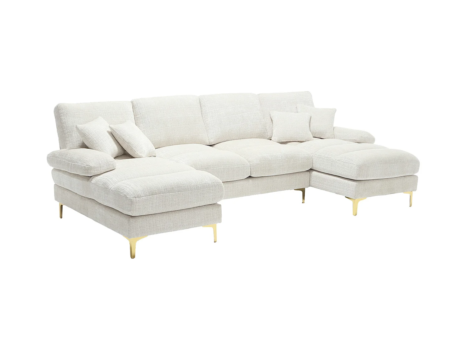 Canapé d'angle beige - Canapé 4 places avec assises et coussins - pour salon et chambre