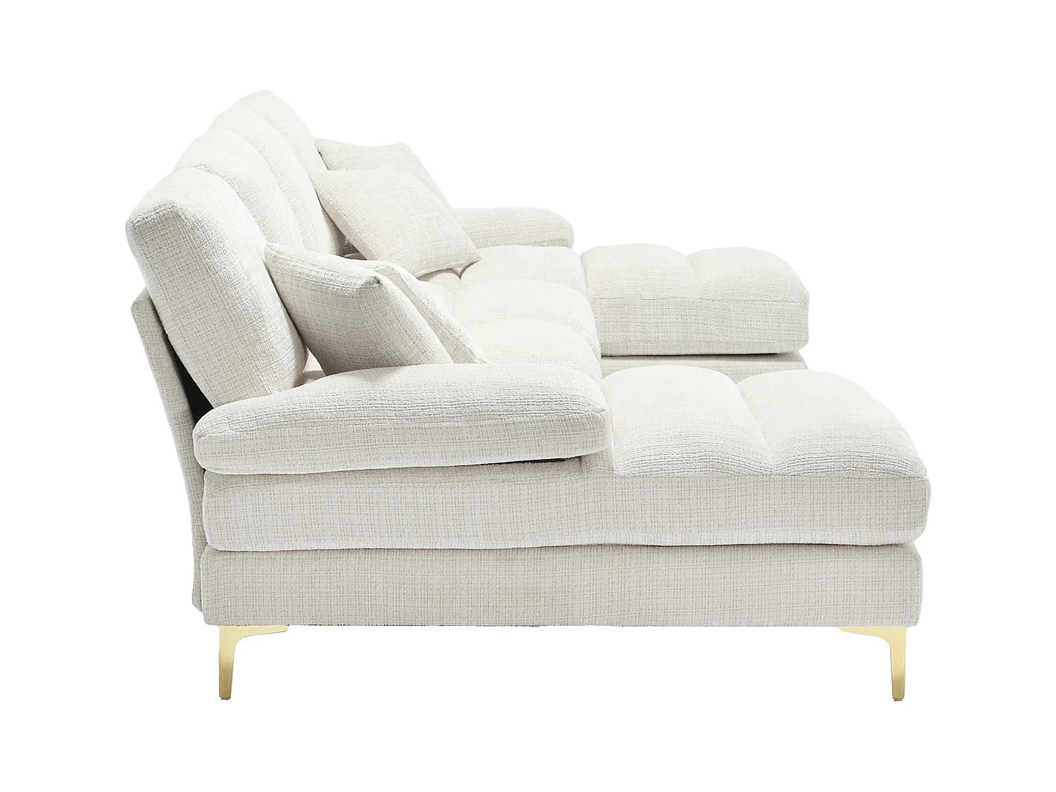 Canapé d'angle beige - Canapé 4 places avec assises et coussins - pour salon et chambre