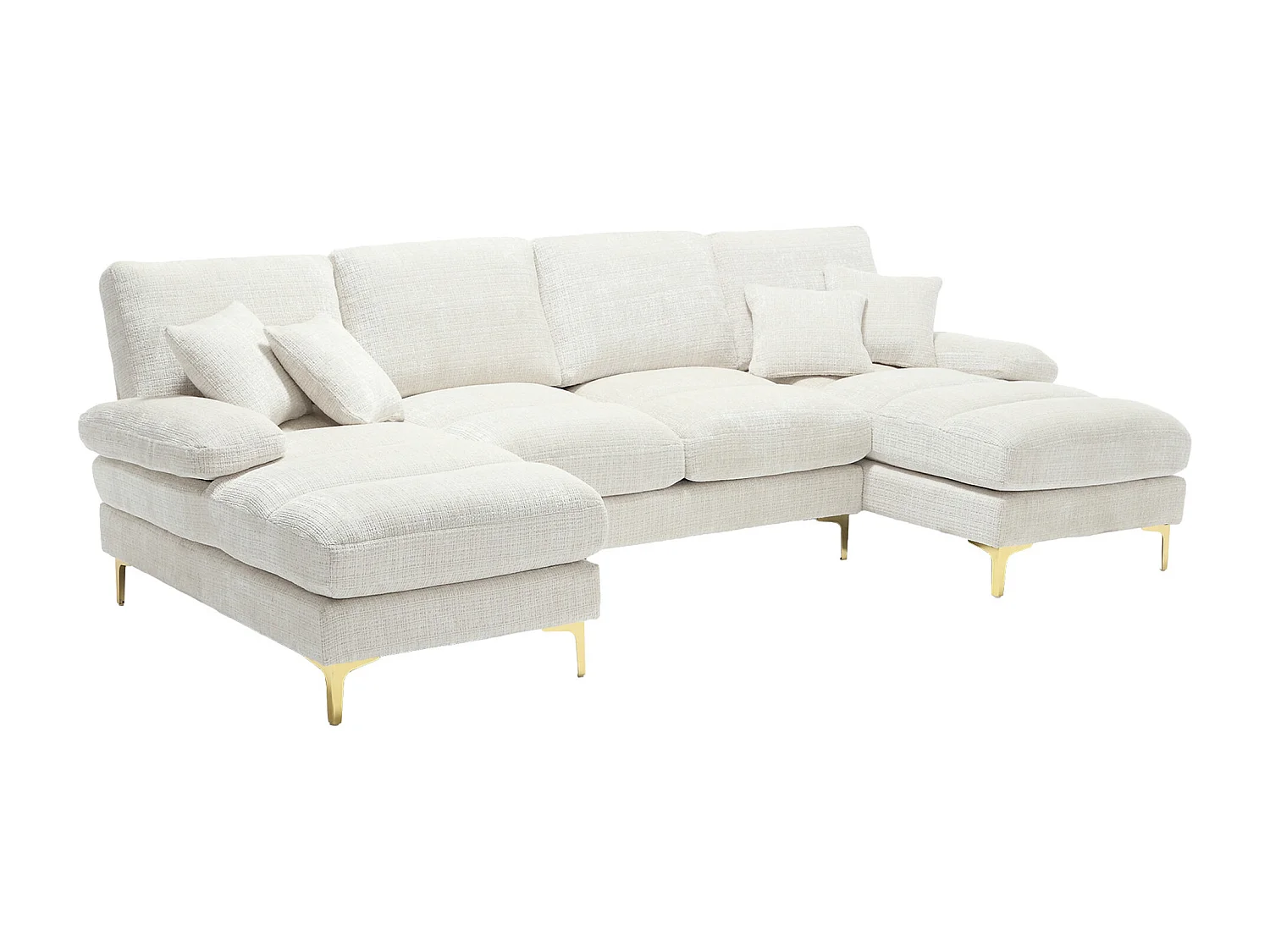 Sofá esquinero beige - Sofá de 4 plazas con asientos y cojines - para salón y dormitorio