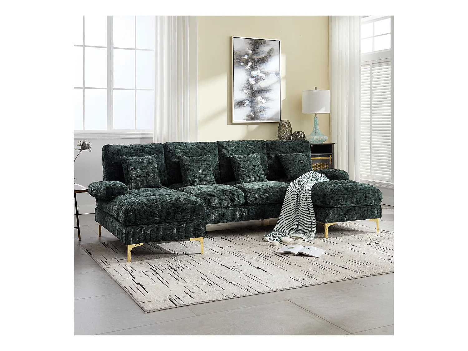 Canapé d'angle emeraude - Canapé 4 places avec assises et coussins - pour salon et chambre