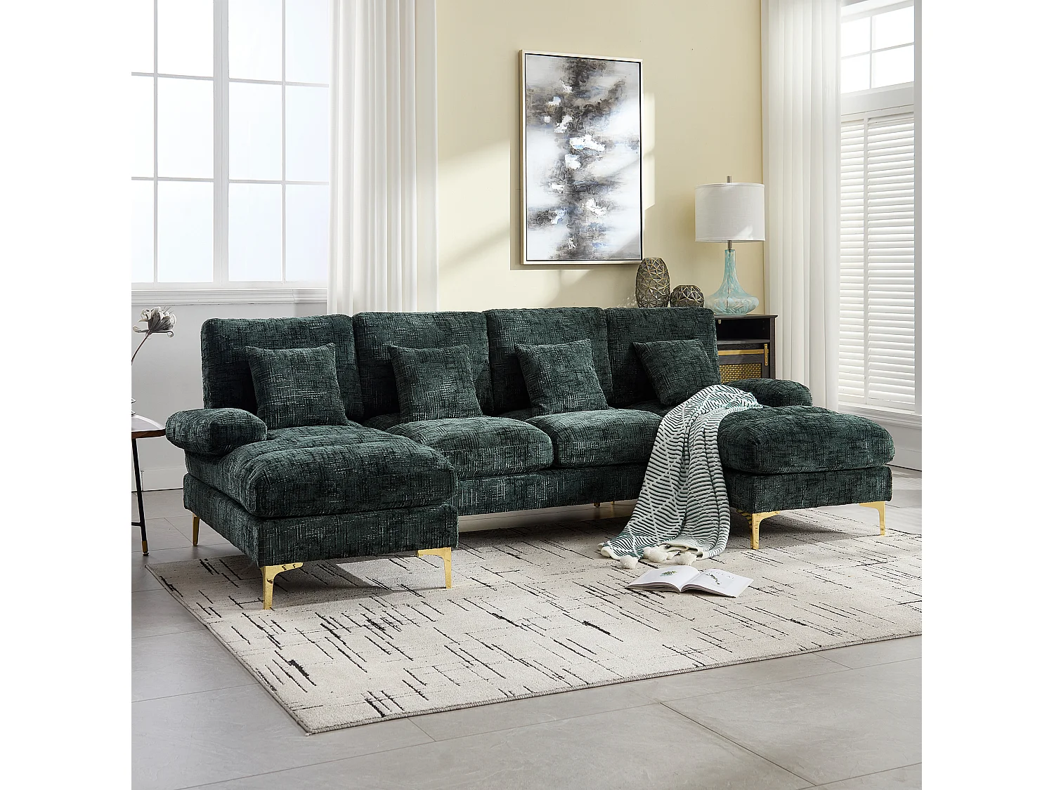 Divano angolare Emerald - Divano a 4 posti con sedute e cuscini - per soggiorno e camera da letto