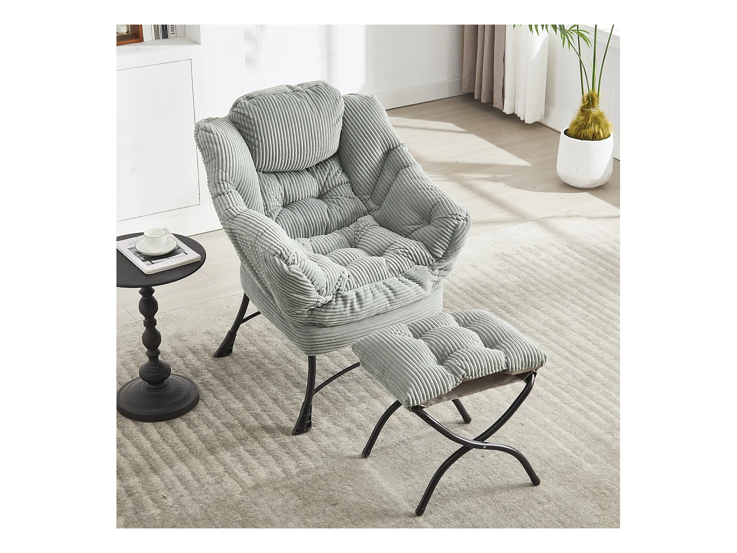 Sofá recto verde - Sofá de 1 plaza con bolsillos laterales y reposapiés - para dormitorio y sala de estar