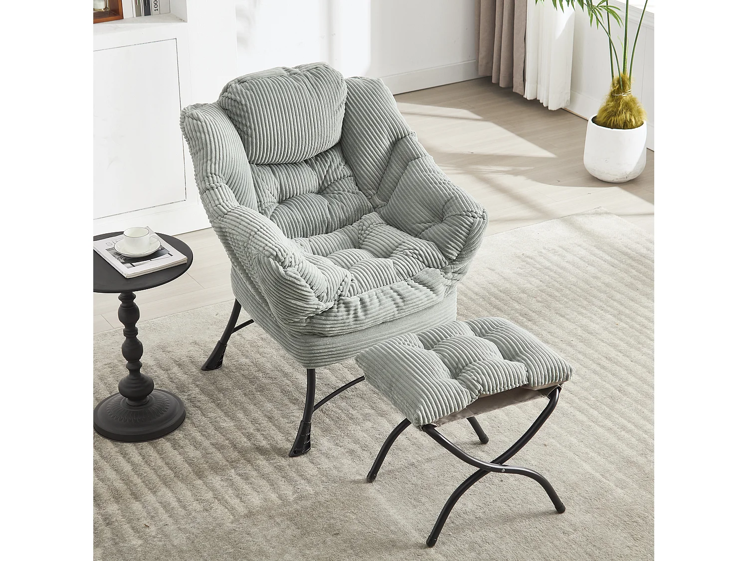 Canapé droit vert - Canapé 1 place avec poches latérales et repose-pieds - pour chambre et salon