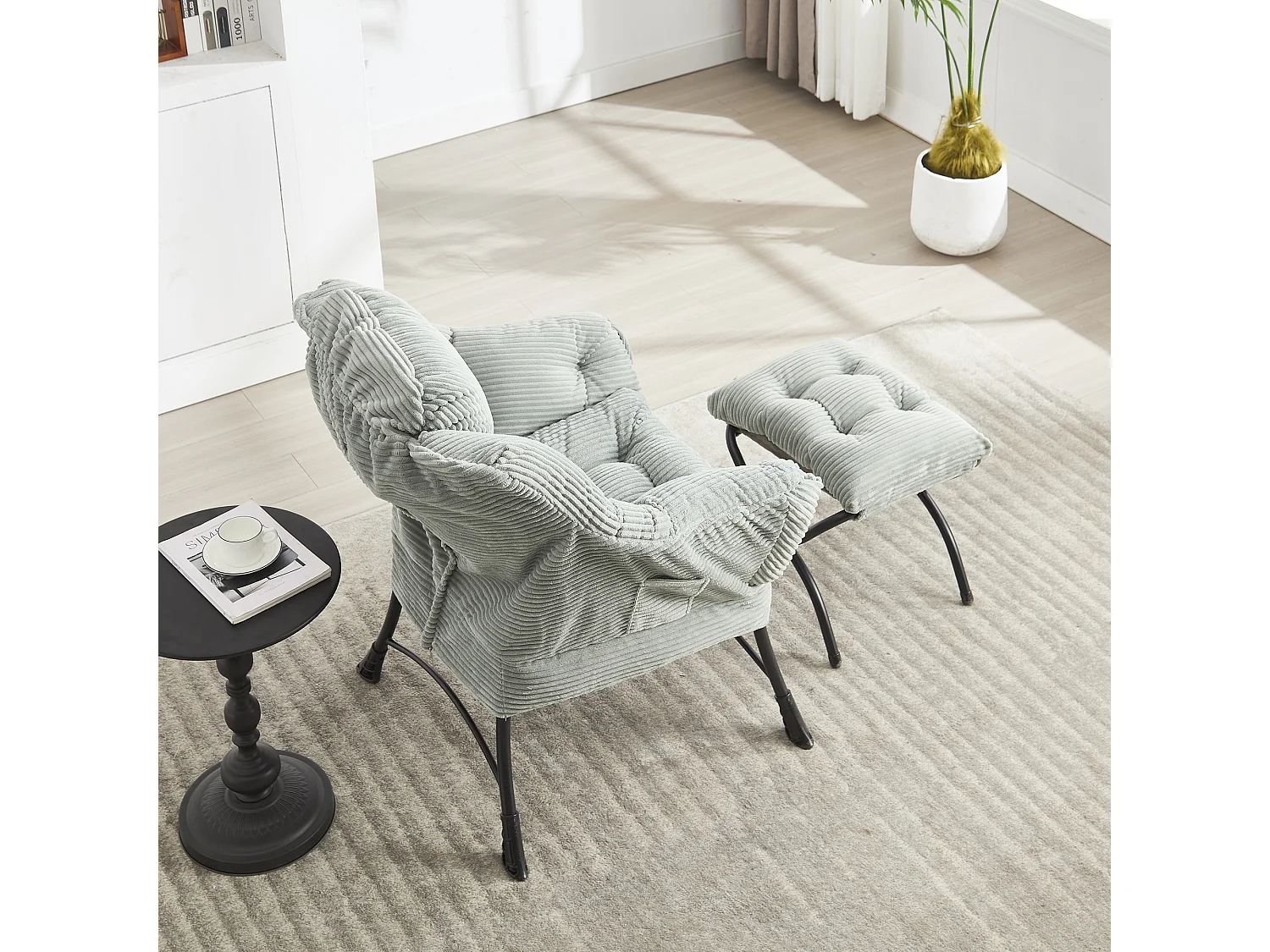 Canapé droit vert - Canapé 1 place avec poches latérales et repose-pieds - pour chambre et salon