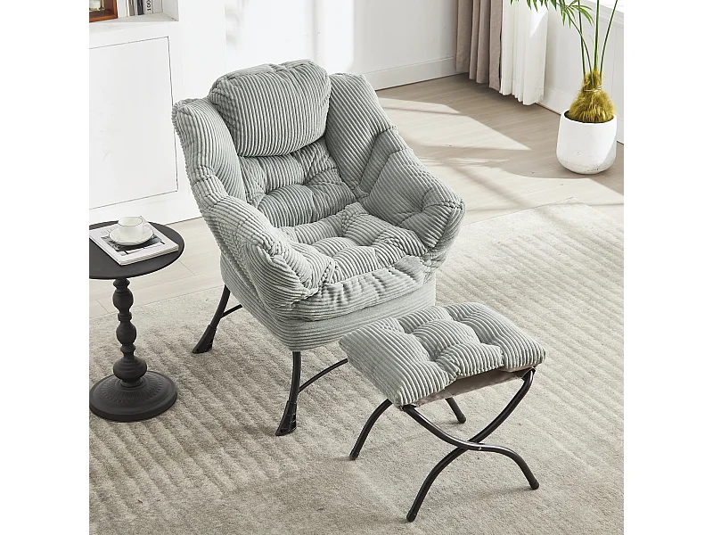 Grünes gerades Sofa – 1-Sitzer-Sofa mit Seitentaschen und Fußhocker – für Schlafzimmer und Wohnzimmer