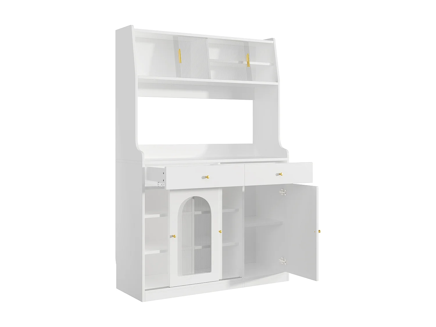 Buffet haut blanc - Buffet avec 2 tiroirs et 5 portes - étagères réglables et éclairage LED