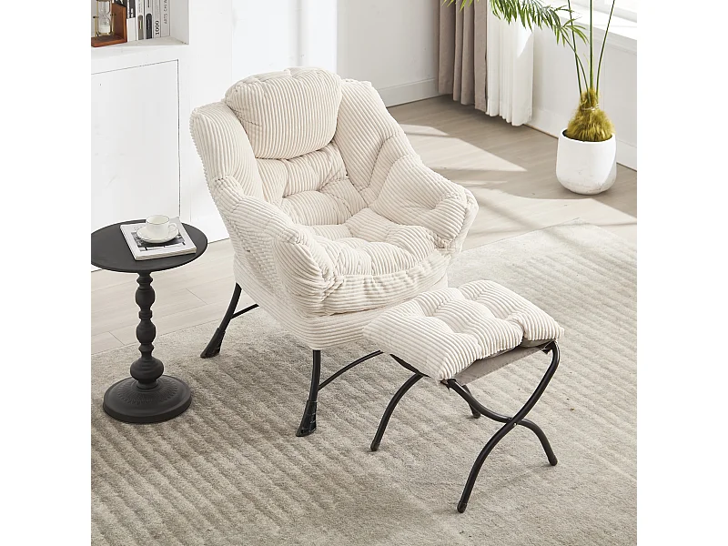 Witte rechte bank - 1-zitsbank met zijzakken en voetenbank - voor slaapkamer en woonkamer