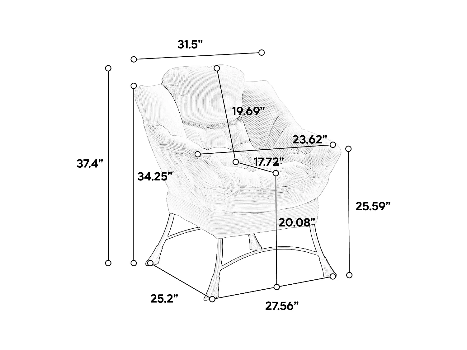 Canapé droit blanc - Canapé 1 place avec poches latérales et repose-pieds - pour chambre et salon