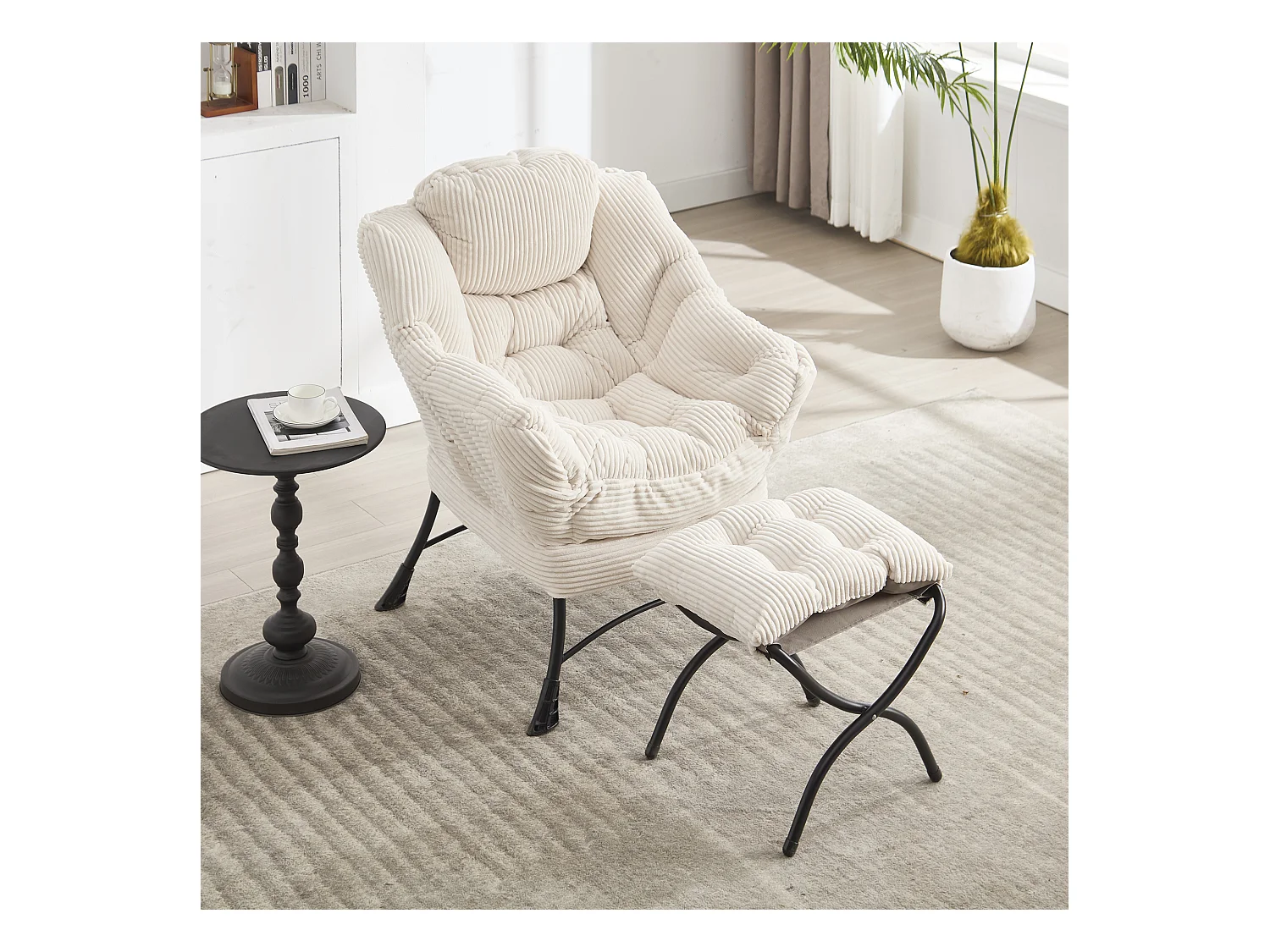Canapé droit blanc - Canapé 1 place avec poches latérales et repose-pieds - pour chambre et salon