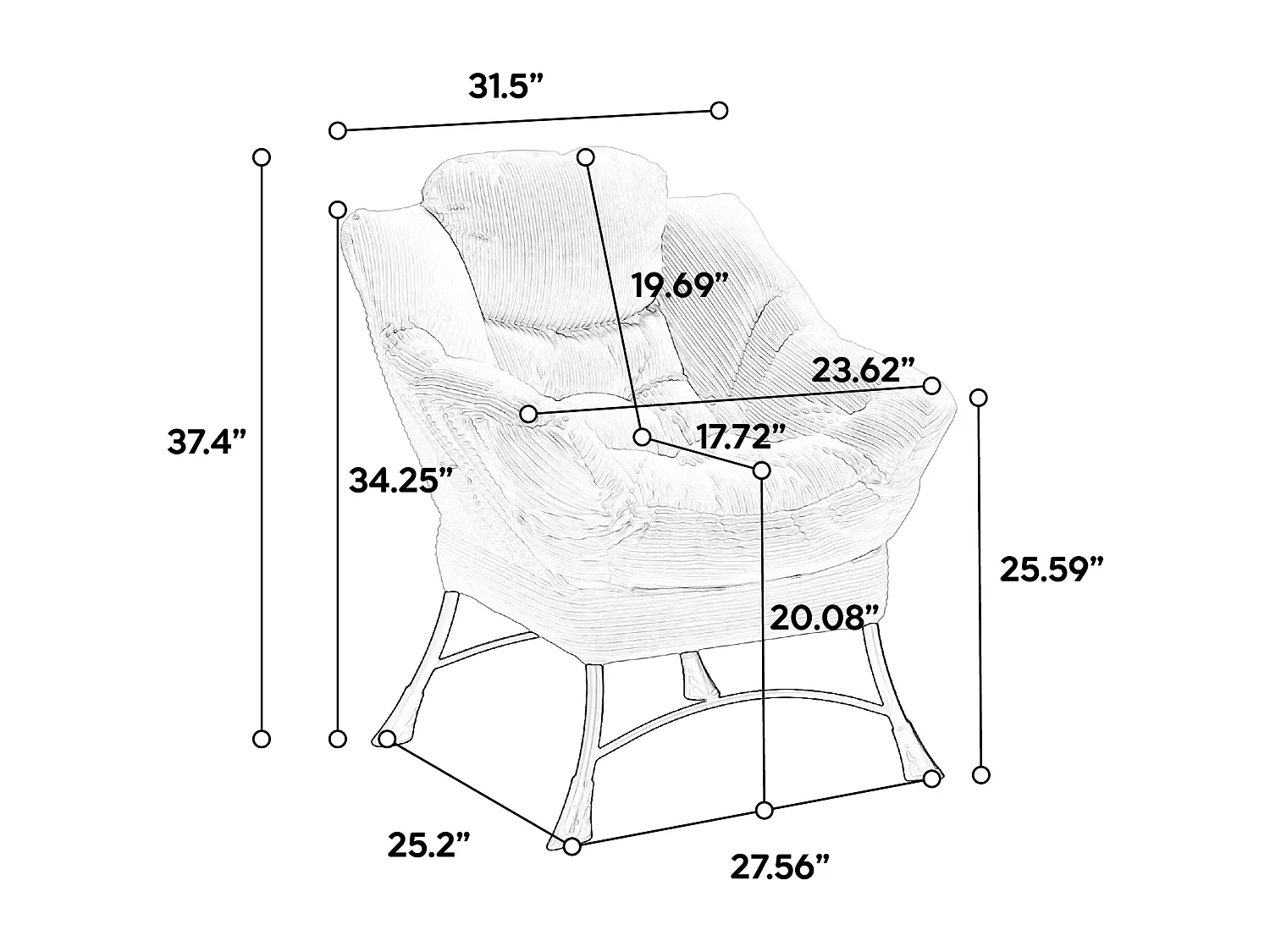 Canapé droit blanc - Canapé 1 place avec poches latérales et repose-pieds - pour chambre et salon