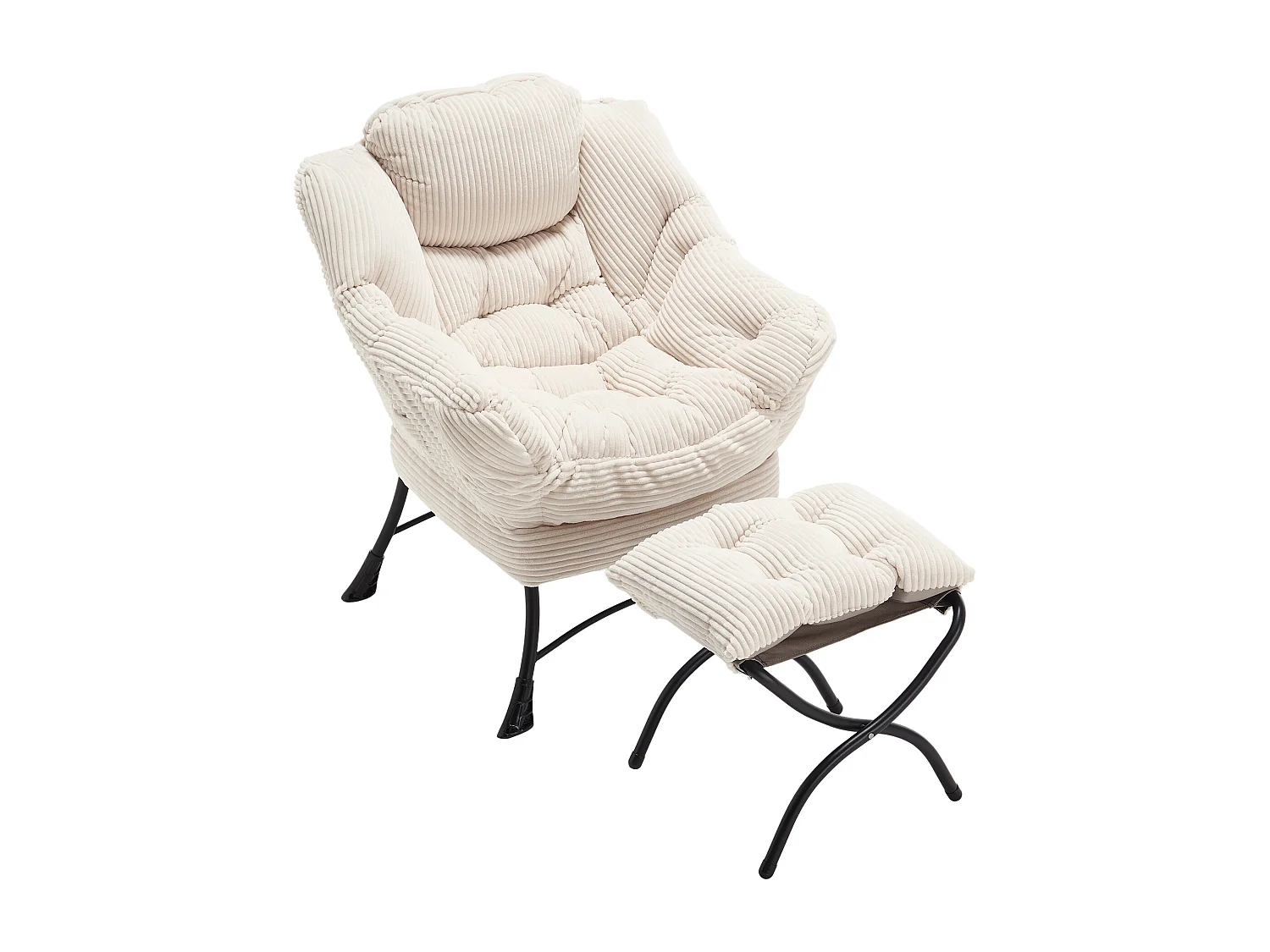 Canapé droit blanc - Canapé 1 place avec poches latérales et repose-pieds - pour chambre et salon