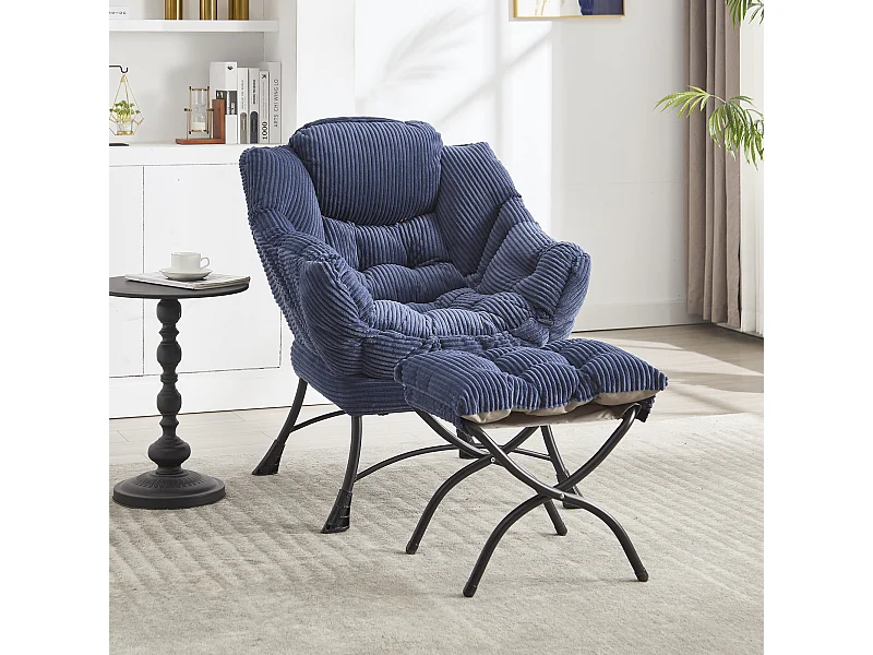 Canapé droit bleu - Canapé 1 place avec poches latérales et repose-pieds - pour chambre et salon