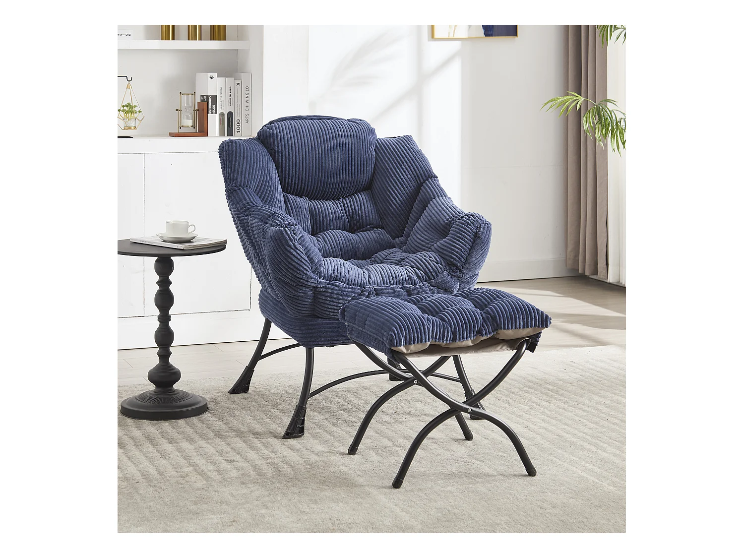 Canapé droit bleu - Canapé 1 place avec poches latérales et repose-pieds - pour chambre et salon