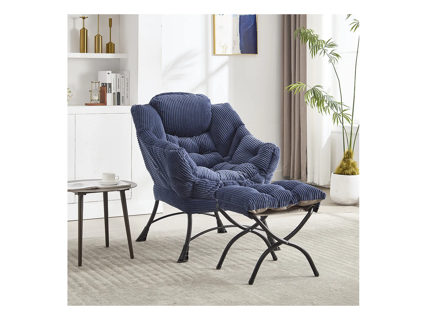 Canapé droit bleu - Canapé 1 place avec poches latérales et repose-pieds - pour chambre et salon