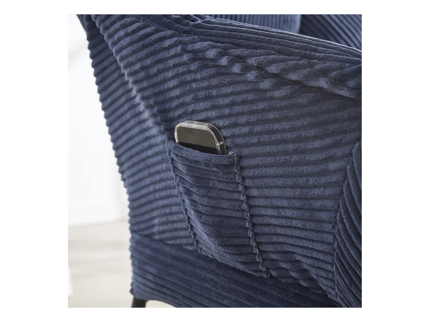 Canapé droit bleu - Canapé 1 place avec poches latérales et repose-pieds - pour chambre et salon