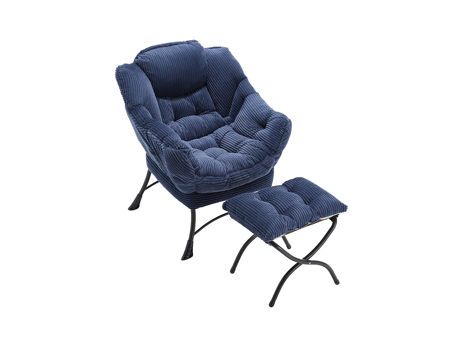 Canapé droit bleu - Canapé 1 place avec poches latérales et repose-pieds - pour chambre et salon