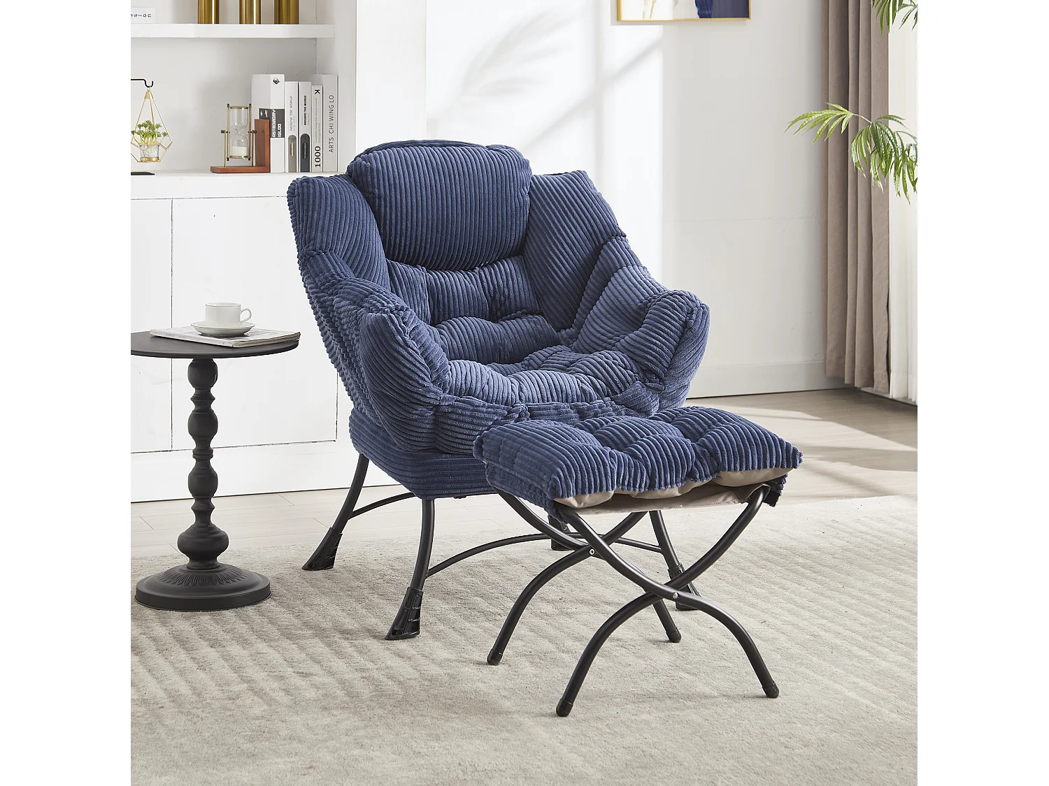 Canapé droit bleu - Canapé 1 place avec poches latérales et repose-pieds - pour chambre et salon