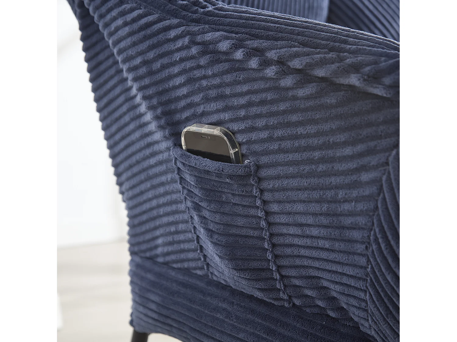 Canapé droit bleu - Canapé 1 place avec poches latérales et repose-pieds - pour chambre et salon