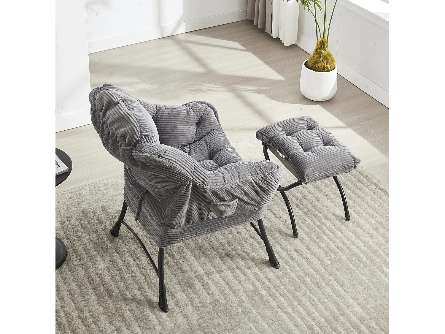 Sofá recto gris - Sofá de 1 plaza con bolsillos laterales y reposapiés - para dormitorio y sala de estar