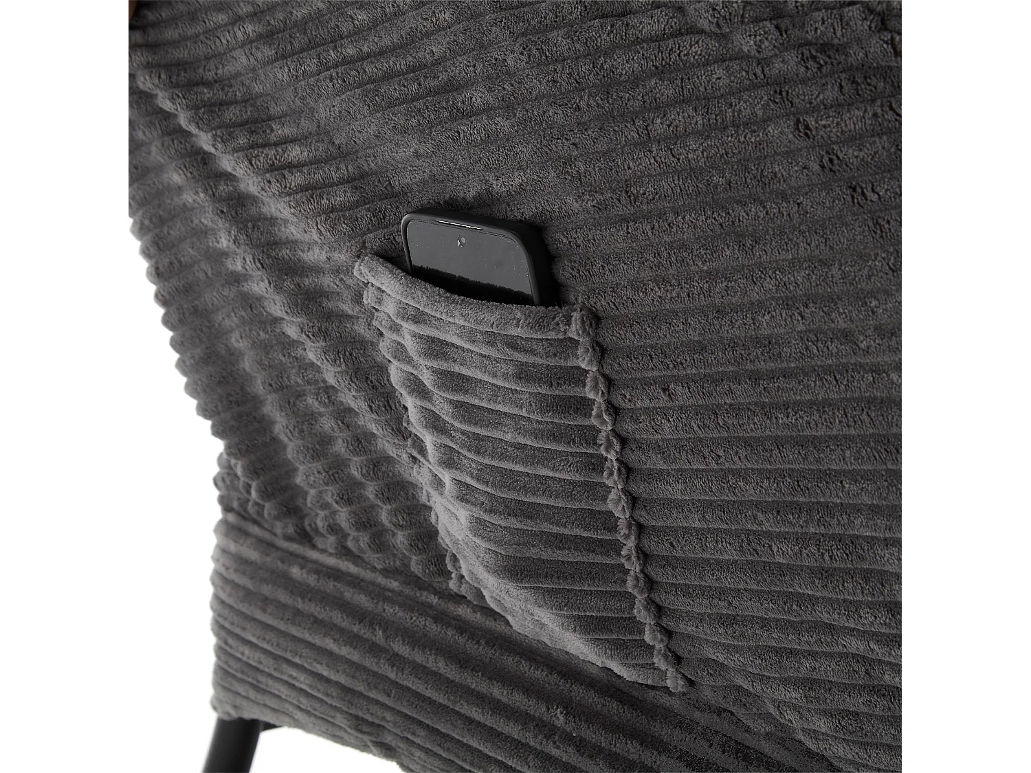 Canapé droit gris - Canapé 1 place avec poches latérales et repose-pieds - pour chambre et salon