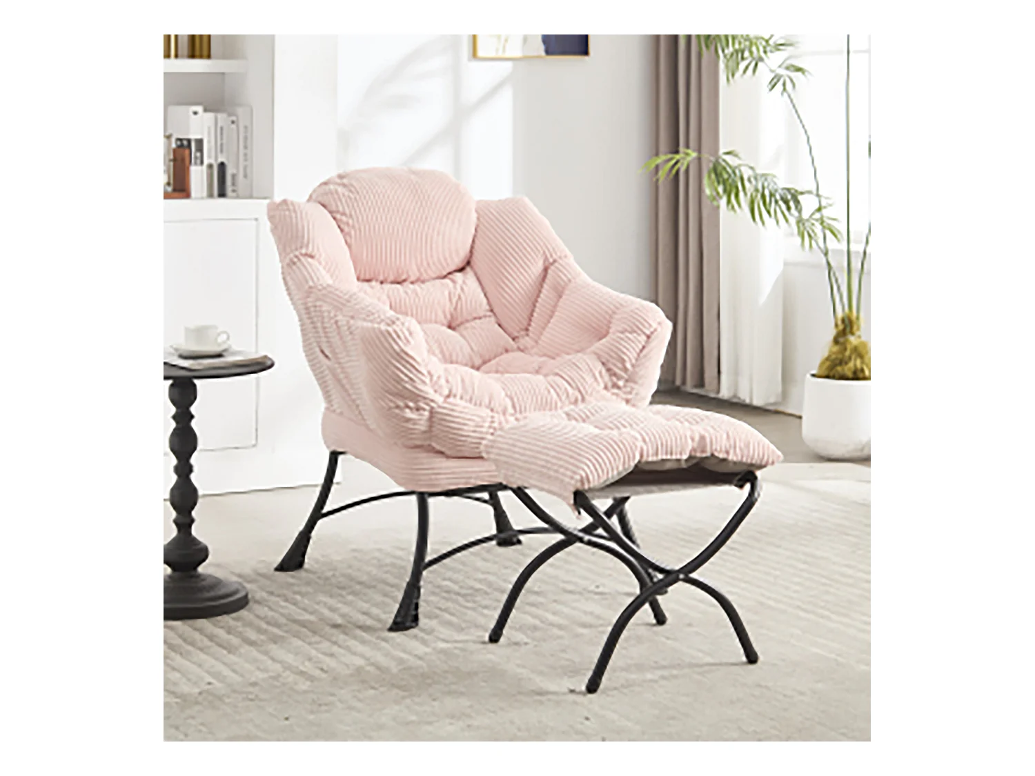 Canapé droit rose - Canapé 1 place avec poches latérales et repose-pieds - pour chambre et salon