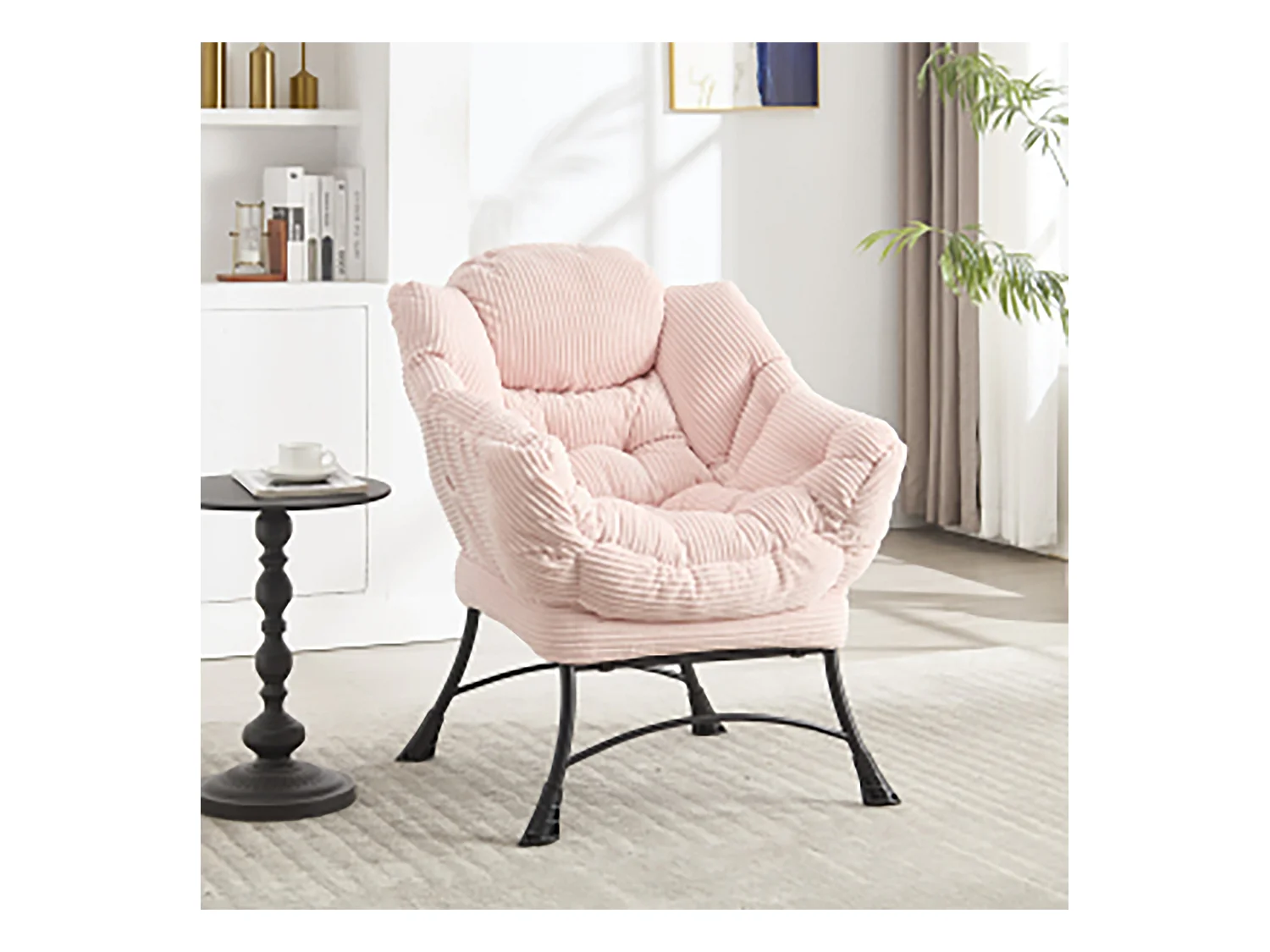 Canapé droit rose - Canapé 1 place avec poches latérales et repose-pieds - pour chambre et salon