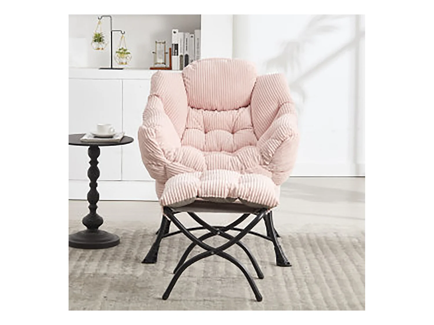 Canapé droit rose - Canapé 1 place avec poches latérales et repose-pieds - pour chambre et salon