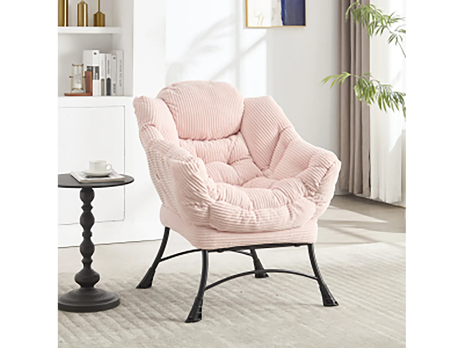 Roze rechte bank - 1-zitsbank met zijzakken en voetenbank - voor slaapkamer en woonkamer