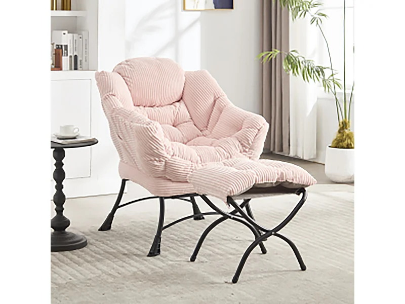 Canapé droit rose - Canapé 1 place avec poches latérales et repose-pieds - pour chambre et salon