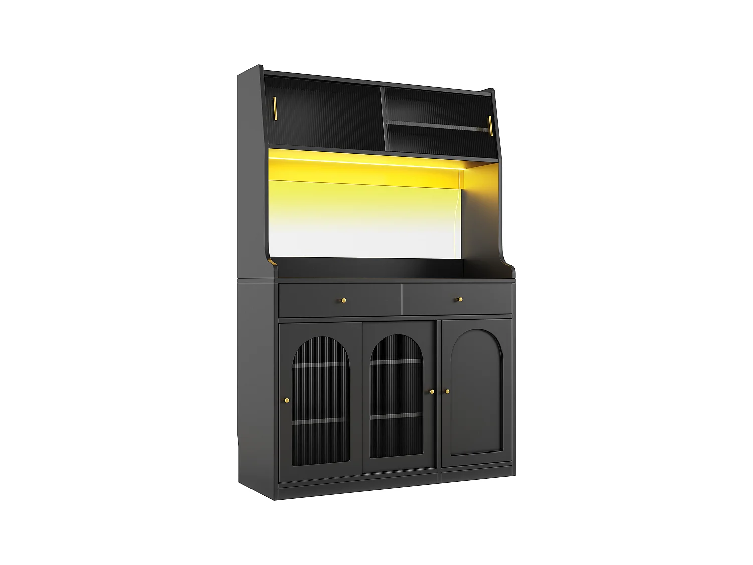 Buffet haut noir - Buffet avec 2 tiroirs et 5 portes - étagères réglables et éclairage LED