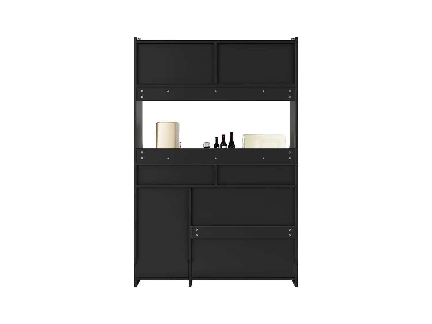 Buffet haut noir - Buffet avec 2 tiroirs et 5 portes - étagères réglables et éclairage LED