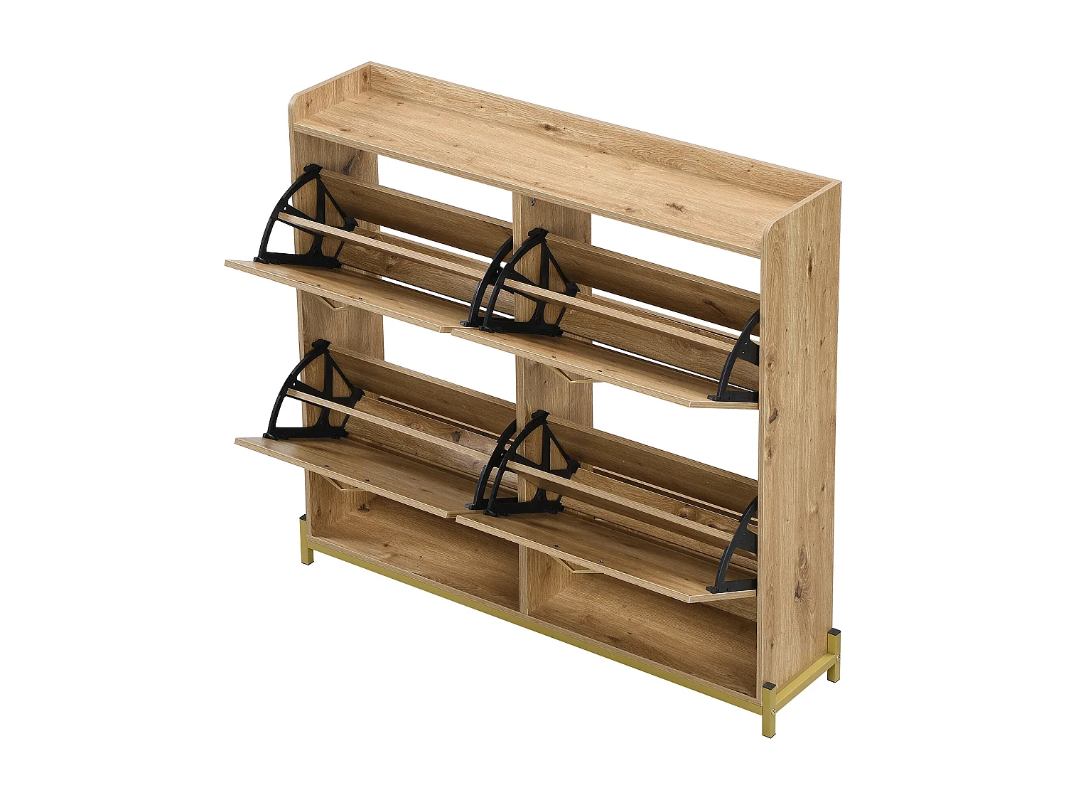 Naturschuhschrank - Schuhschrank mit 4 Holztüren und 2 offenen Trennwänden - für flur und korridor