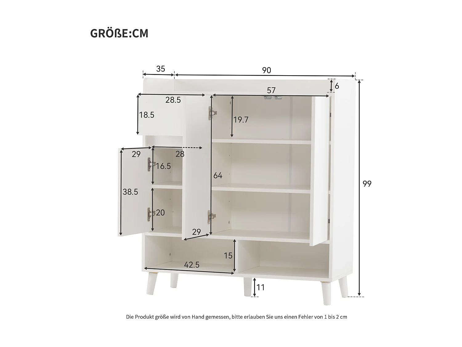 Meuble à chaussures blanc - Meuble à chaussures avec 1 tiroir et 3 portes - étagères réglables et rangement ouvert