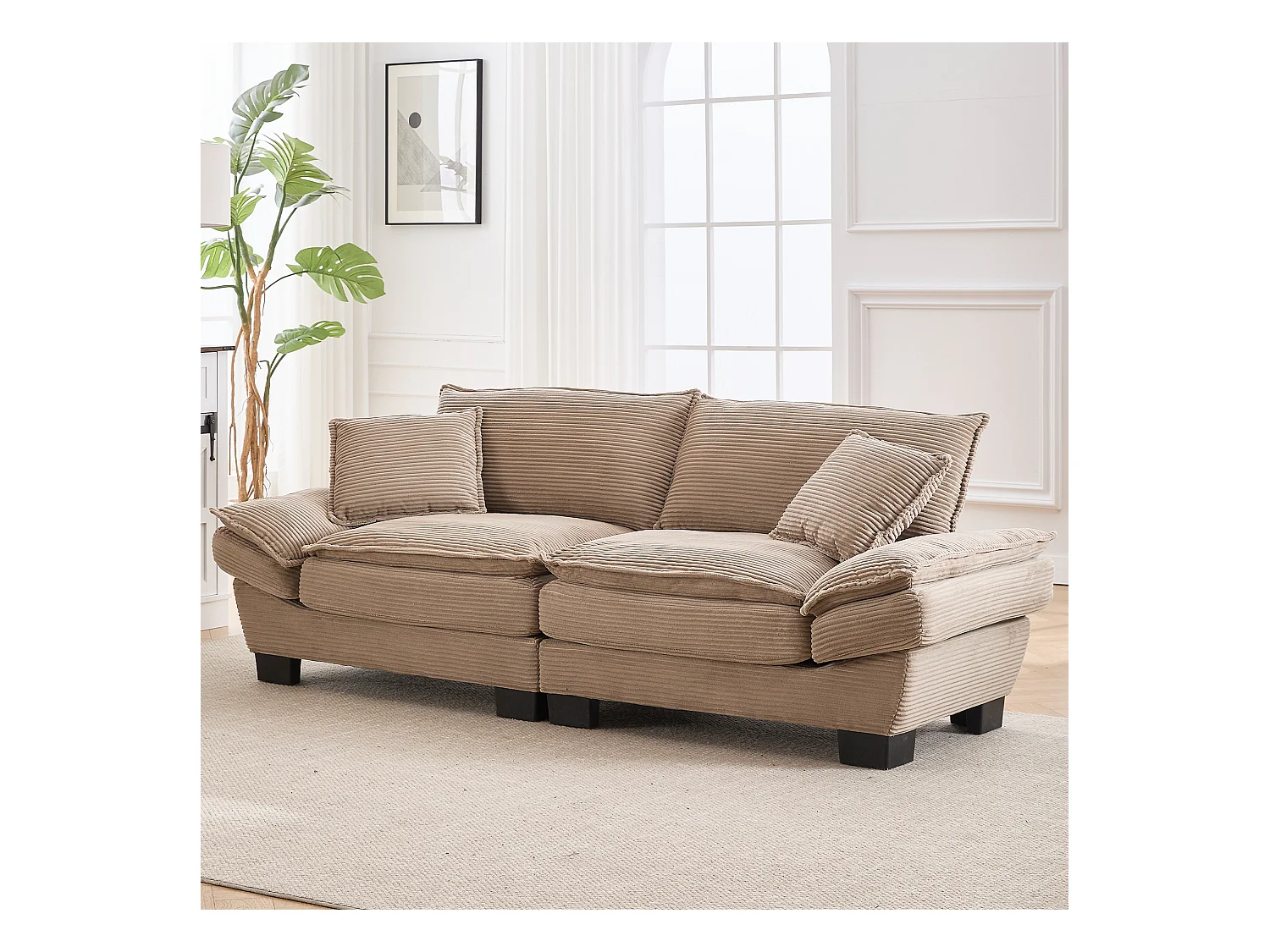 Sofa 2-osobowa - Sofa prosta z poduszkami - Khaki - do salonu i sypialni