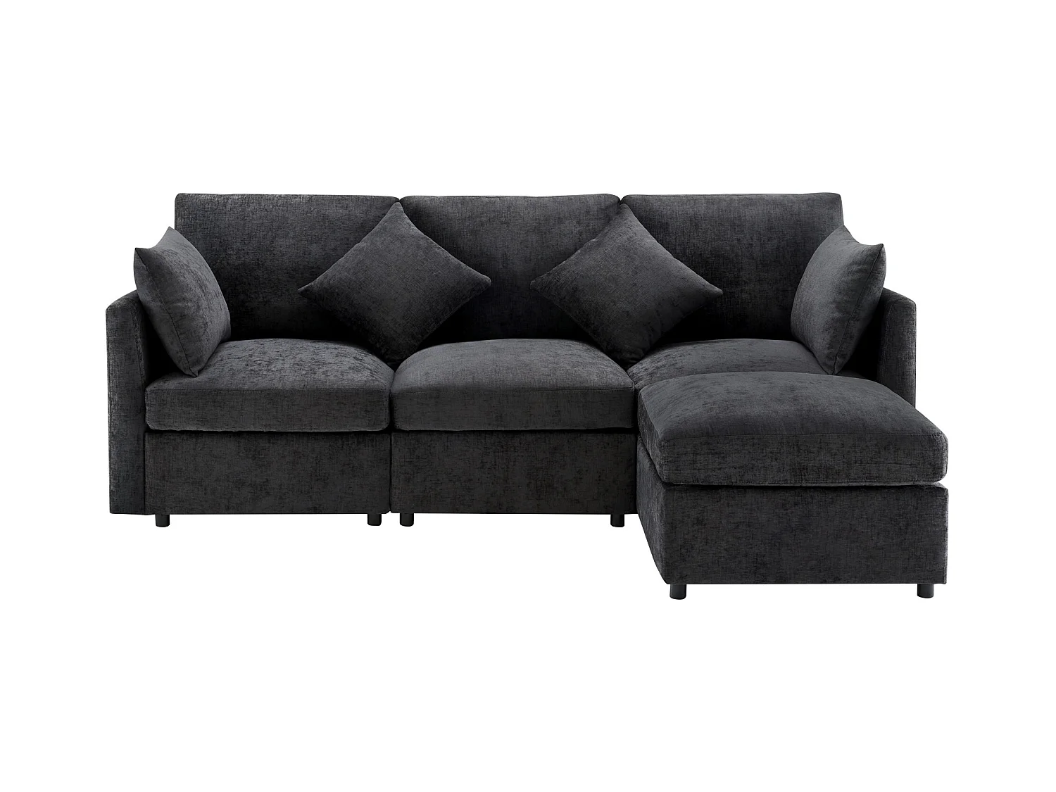 Graues Ecksofa – 4-Sitzer-Sofa mit Fußhocker und Rückenkissen – für das wohnzimmer