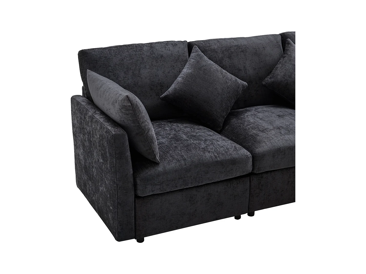 Graues Ecksofa – 4-Sitzer-Sofa mit Fußhocker und Rückenkissen – für das wohnzimmer