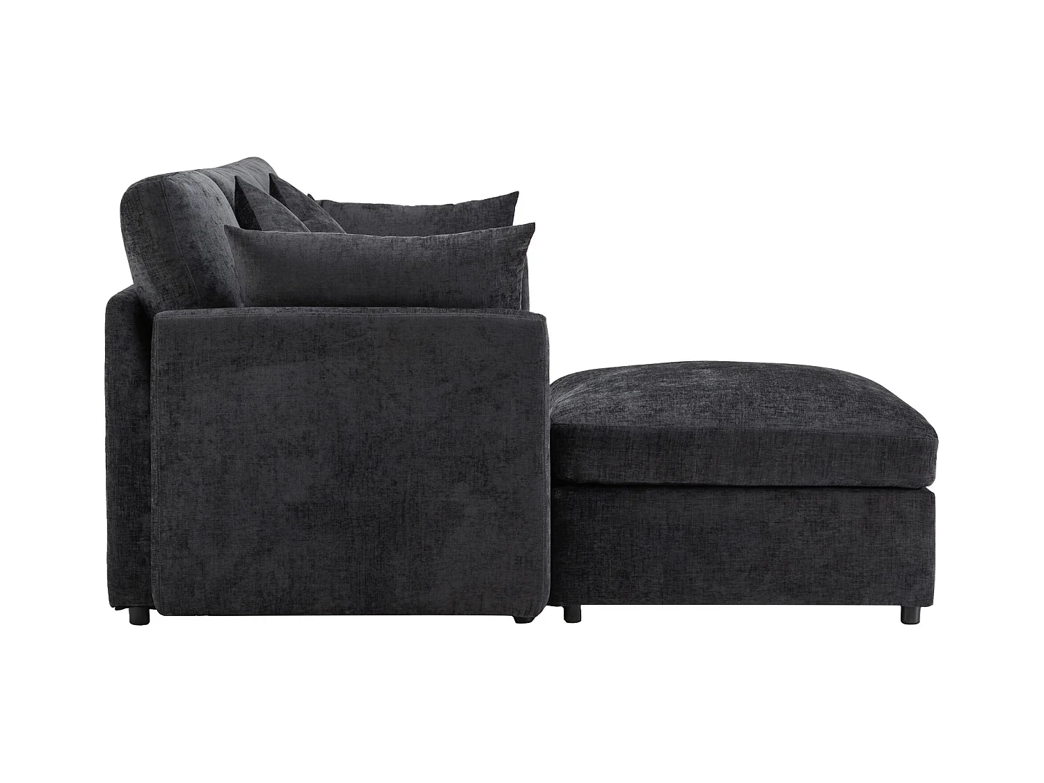 Graues Ecksofa – 4-Sitzer-Sofa mit Fußhocker und Rückenkissen – für das wohnzimmer
