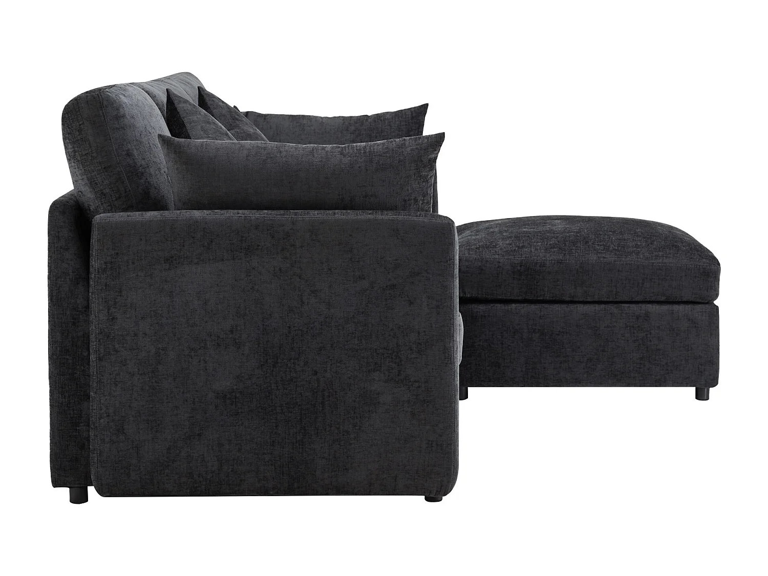 Szara sofa narożna - sofa 4-osobowa z podnóżkiem i poduszkami oparcia - do salonu