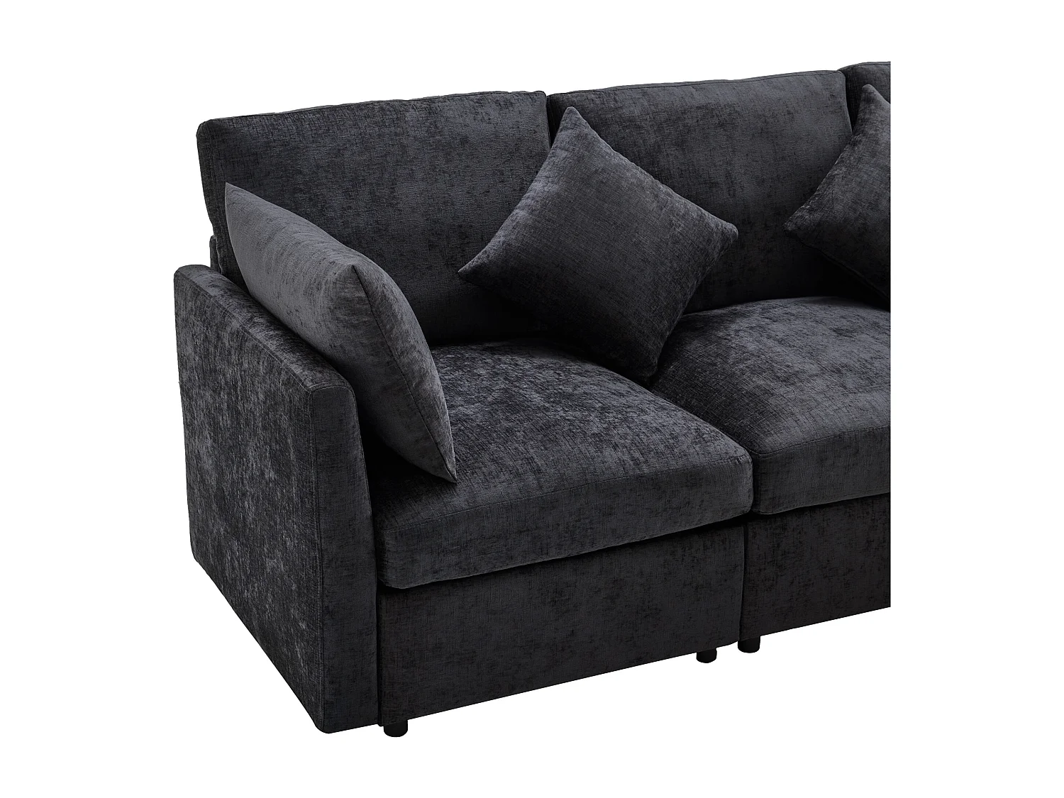 Szara sofa narożna - sofa 4-osobowa z podnóżkiem i poduszkami oparcia - do salonu