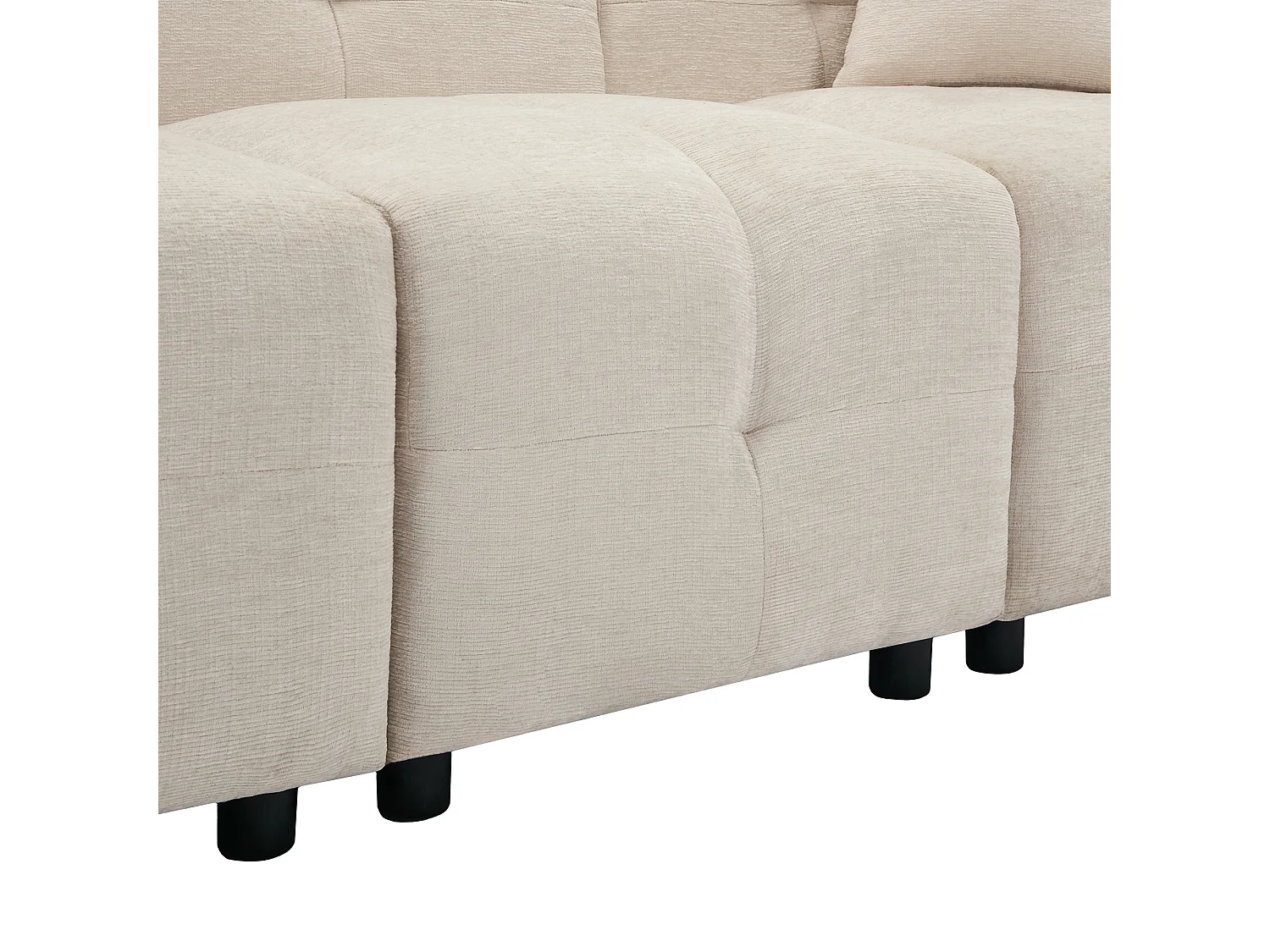 Beige hoekbank – 3-zitsbank met opbergvoetenbank en 2 kussens – voor woonkamer en kantoor