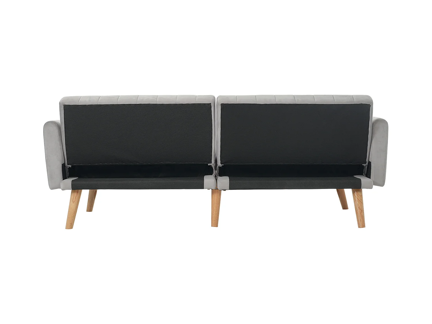 Biała sofa prosta - Sofa dwuosobowa ze składanym oparciem i podłokietnikami - do salonu i sypialni