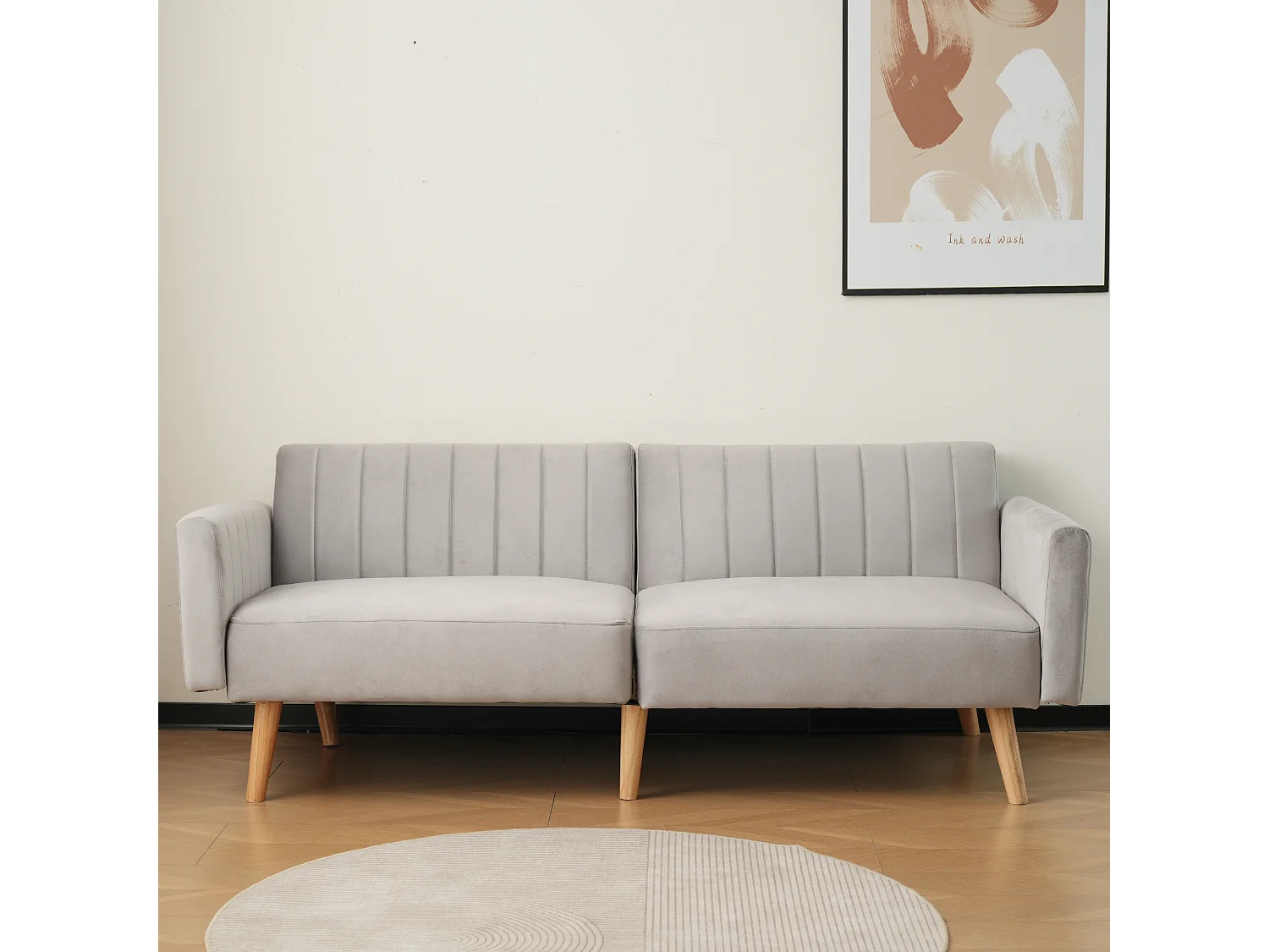 Canapé droit blanc - Canapé 2 places avec dossier et accoudoirs rabattables - pour salon et chambre