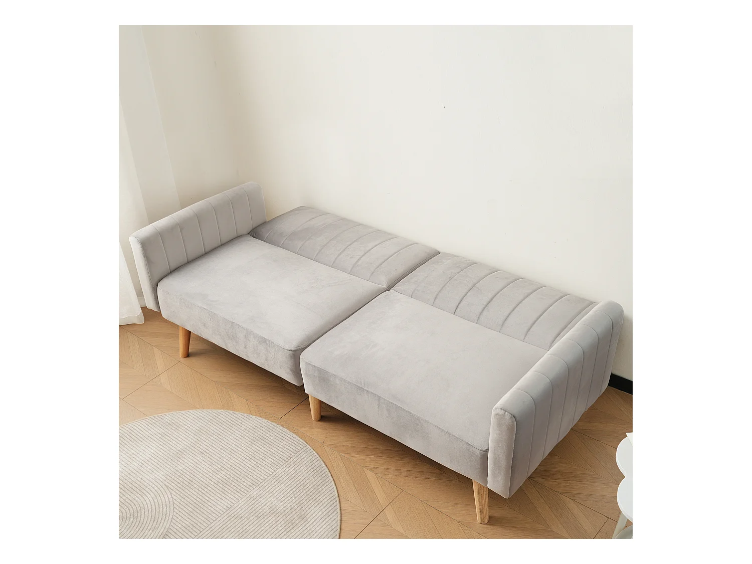 Canapé droit blanc - Canapé 2 places avec dossier et accoudoirs rabattables - pour salon et chambre