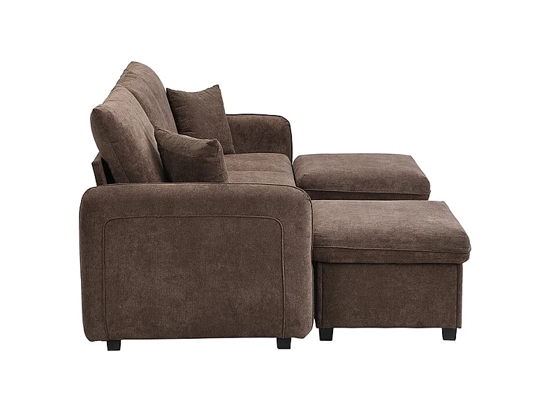 Canapé d'angle marron - Canapé 3 places avec 2 tiroirs et 2 tabourets de rangement - amovible