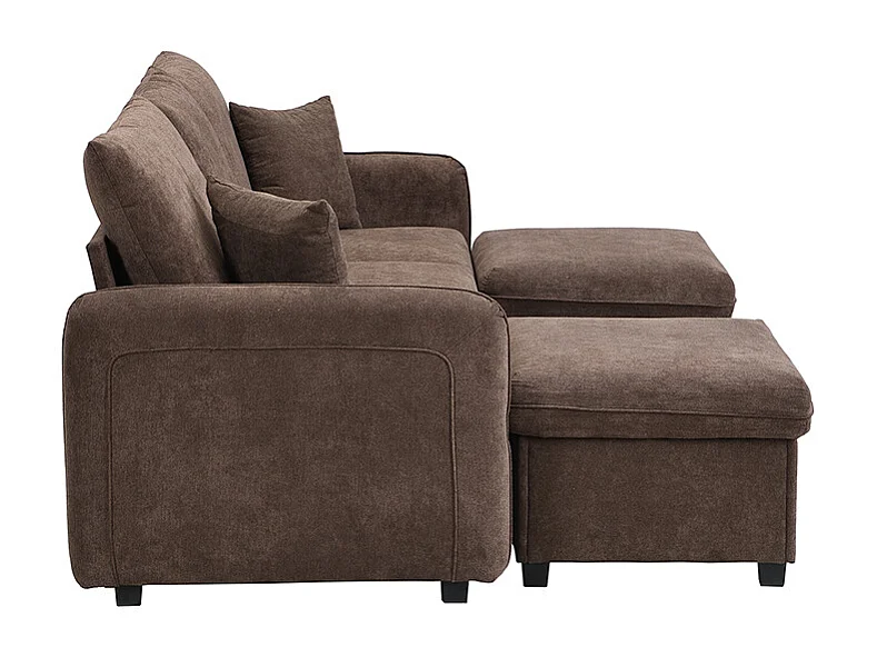 Braunes Ecksofa - 3-Sitzer-Sofa mit 2 Schubladen und 2 Hockern mit Stauraum - abnehmbar