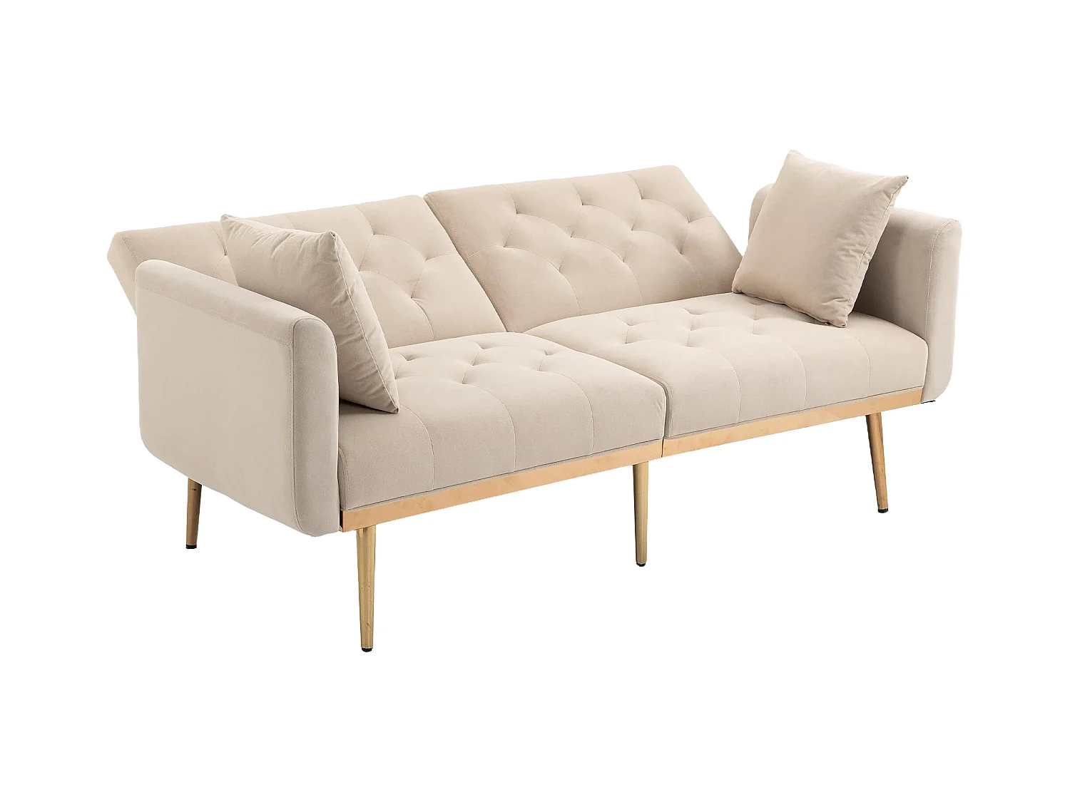 Canapé droit beige - avec dossier réglable et coussins - pour salon et chambre